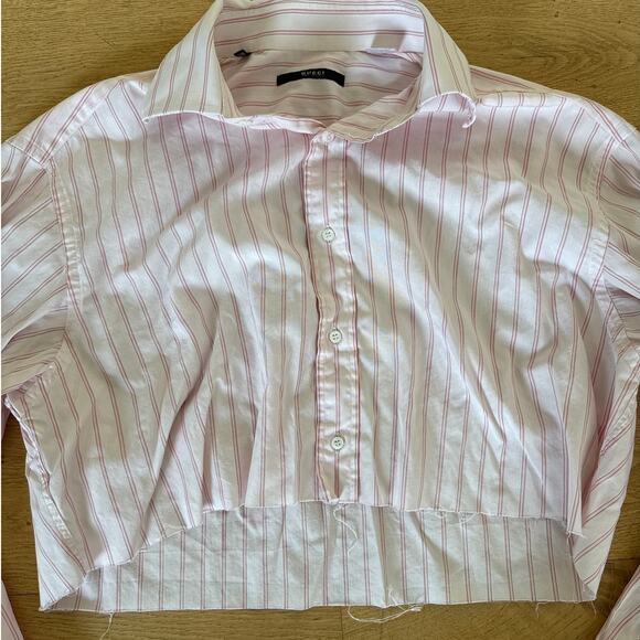Gucci - Cut Off Hem Stripe Button Down Shirt in White & Pink - Picture 2 of 8